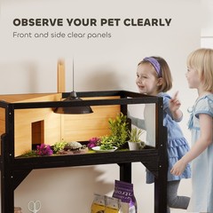 Wooden Tortoise Enclosure with Storage Shelf, Clear Windows, Lamp Holder