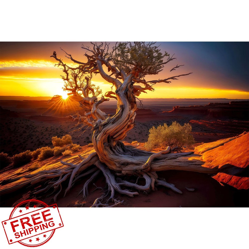 Desert Reptile Habitat Background 36x18in Dead Tree Sunset