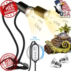 TFNN Reptile Heat Lamp Double Head 25W+50W Bulbs Clamp