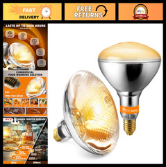 “2-Pack Infrared Food Heat Lamp Bulbs, E26 R40 250W 110V, Even Heating, ETL List