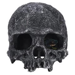 Black Reptile Hideout Skull Decor Realistic Tank Accessory