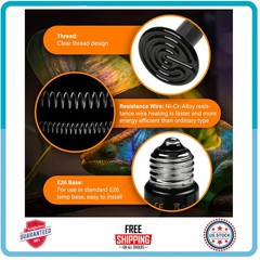 100W Ceramic Heat Emitter 2 Pack Reptile Brooder Lamp for Lizard Turtle Snake