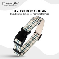 Plaid Dog Collar – Adjustable Scottish Khaki Pet Collar with Secure Buckle an…