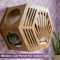 OLI GOODS Modern Hexagonal Cat Wall Shelf System, 6-Piece Wood Wall Mounted C…