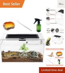 Mini Reptile Terrarium Set,12″ x 7″x 6″ Low Reptile Tank with Full View Visua…