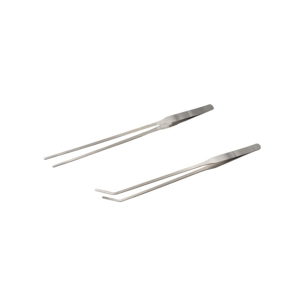 LGEGE 2pcs Long Handle Stainless Steel Straight and Curved Tweezers Silver