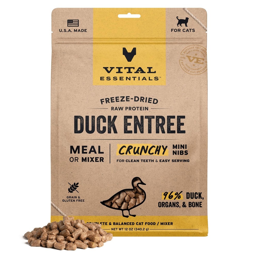 Vital Essentials Freeze Dried Cat Food, Raw Duck Crunchy Mini Nibs | Complete…