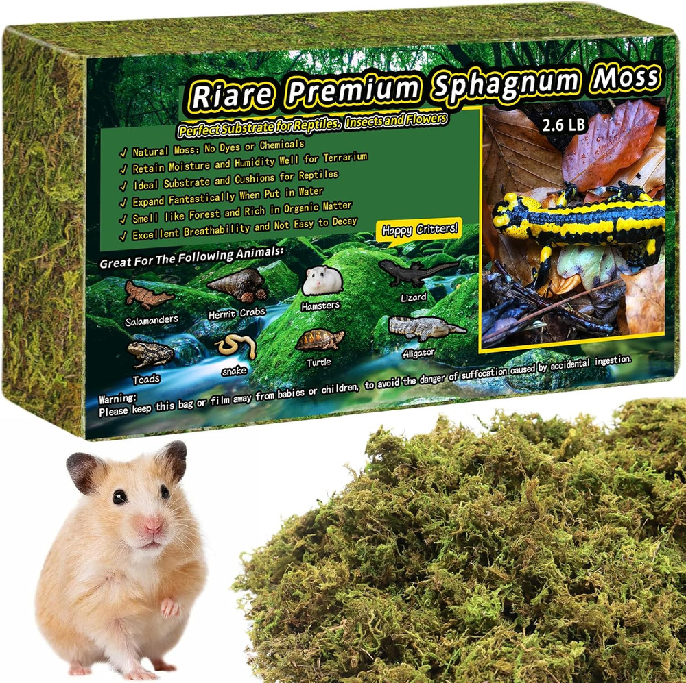 Riare 2.6LB Premium Sphagnum Moss for Reptiles- 100QT Natural Live Moss Reptile