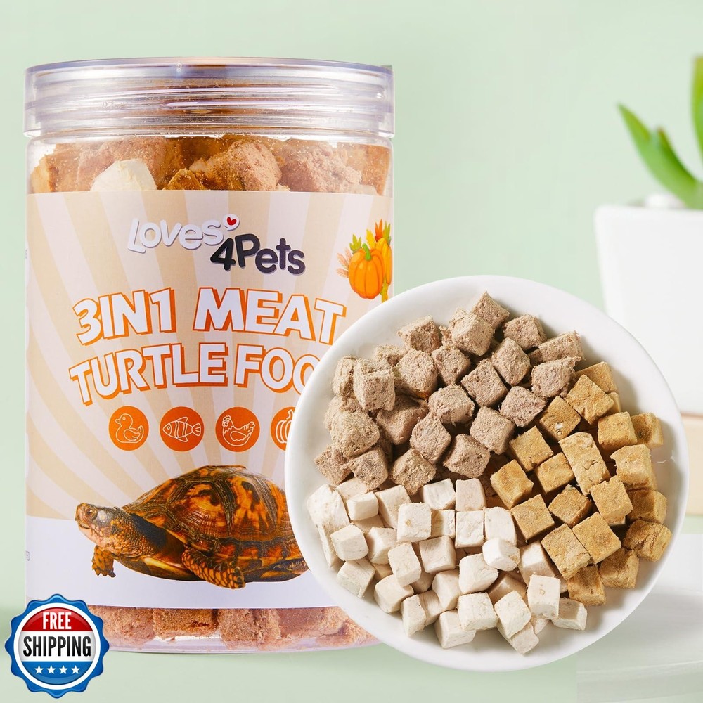 Loves4Pets Turtle Food – 3 in 1 Natural Freeze-Dried Meat – Chicken, Duck Mix