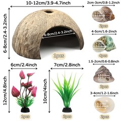 Hermit Crab Shells – Natural Coconut Shell Hut with Artificial Plants, Seashe…