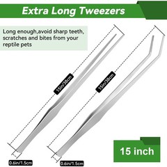 2-Pack 15 Inch Heavy Duty Stainless Steel Long Tweezers, Curved and Straight Des