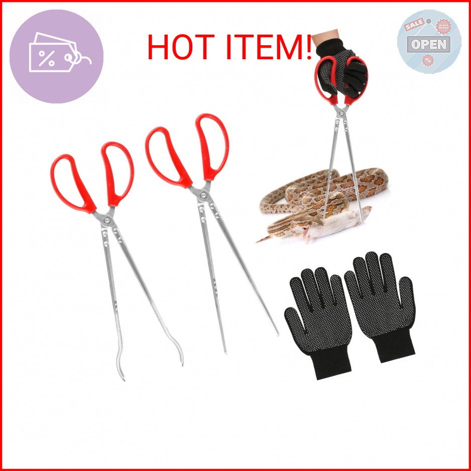 15 Inch Snake Feeding Tongs, 2 PCS Stainless Steel Reptile Tongs, Extra Long Lar