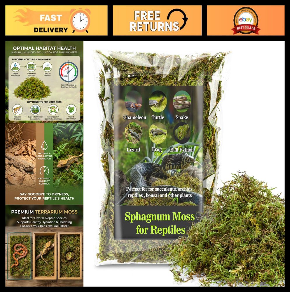 Premium Sphagnum Moss for Reptiles – Terrarium Bedding for Snakes, Turtles, Frog