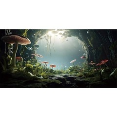 AWERT 48×24 inches Aquarium Background Foggy Stone Mushroom Moss Terrarium Ba…