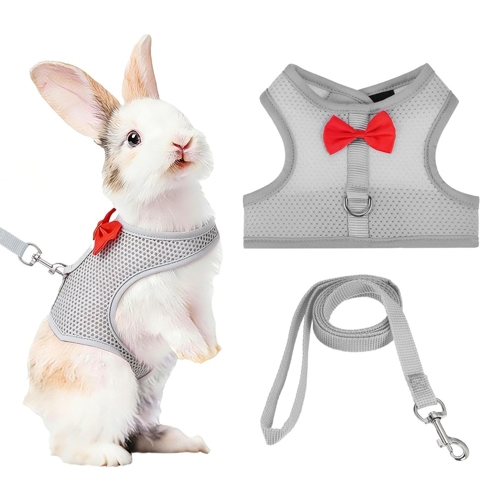 Rabbit Harness and Leash Small Pet Cute Vest Harness Leash L Gray