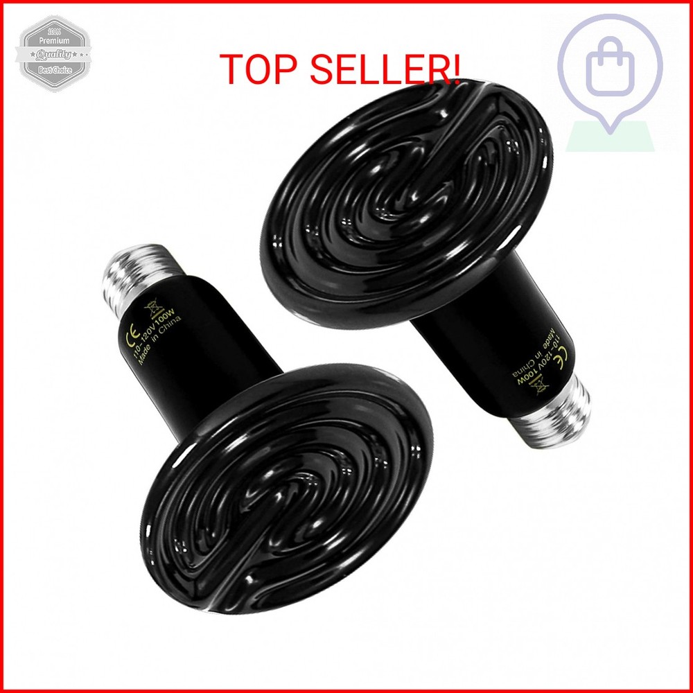 HealSmart Reptile Heat Lamp 100W 2-Pack Ceramic Heat Emitter, No Light Emitting