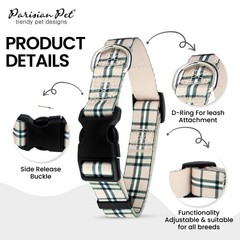 Plaid Dog Collar – Adjustable Scottish Khaki Pet Collar with Secure Buckle an…