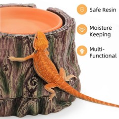 Reptile Hide Cave, Reptile Hideout with Detachable Base and Humidity Dish, 3 in