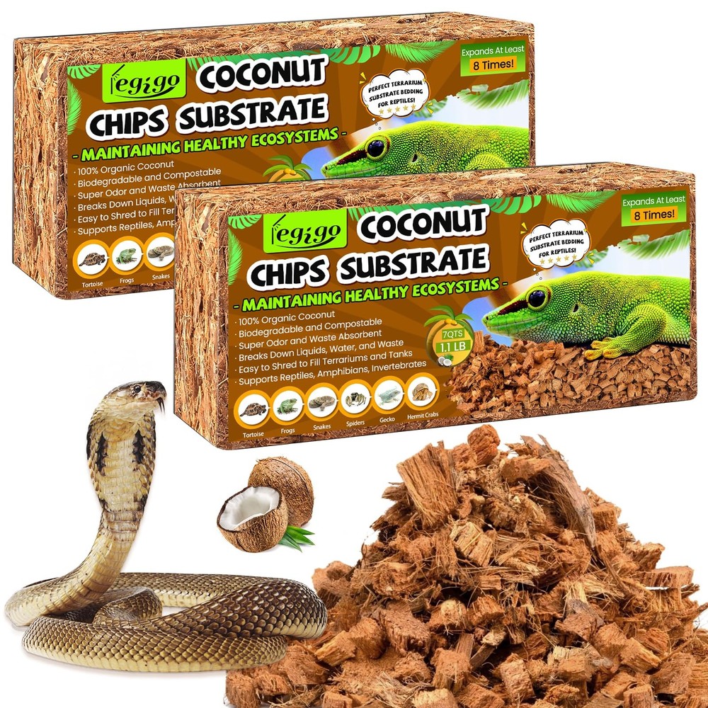 2 Pack Coconut Chip Substrate Reptile Bedding Natural Coco Husk for Snake Gecko