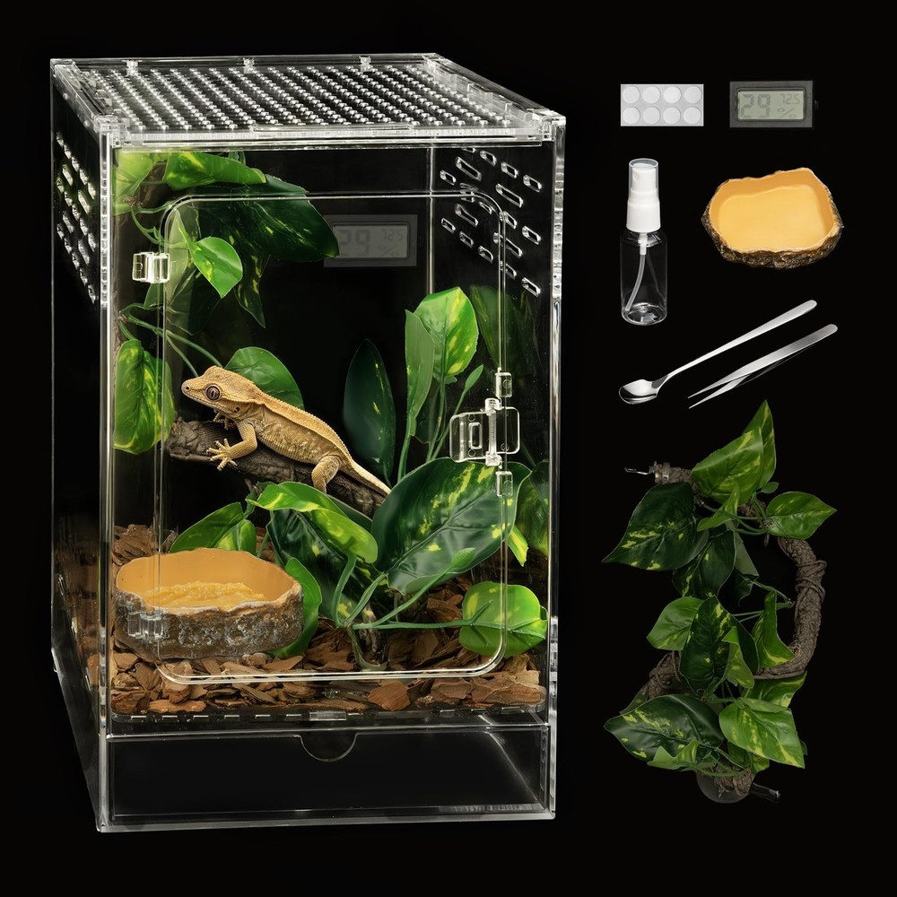 Reptile Tank,8″ x 8″ x 12″ Crested Gecko Terrarium Tall Starter Kit | PC Vert…
