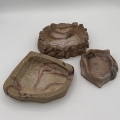 Reptile Faux Rock Feeding Dish or Water Pool Lot Of 3