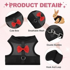 Rabbit Harness and Leash Small Pet Cute Vest Harness Leash L Black