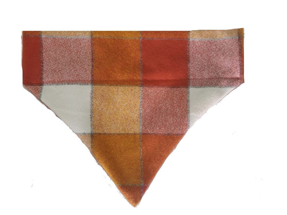 Rustic Orange Buffalo Plaid Flannel Over Collar Dog Bandana Slips On Size XXL