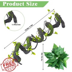 VCEPJH Reptile Vines Thick Terrarium Plants, 70″ Climbing Branch Green