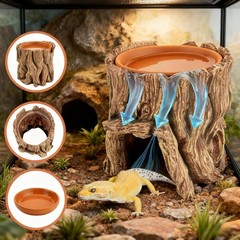 Reptile Hide Cave Hideout Habitat House Decor W/ Clay Water Basin Humidifying