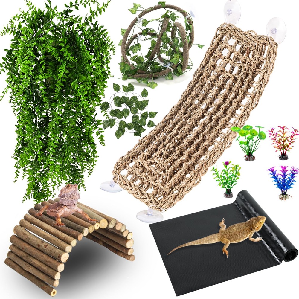 Bearded Dragon Tank Accessories Reptile Mat Bridge Hammock Jungle Climbing Vines
