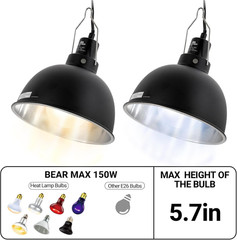 2 Pack Reptile Light Fixture, 8.5In Deep Dome Reptile Lamp Fixture, Optical Refl