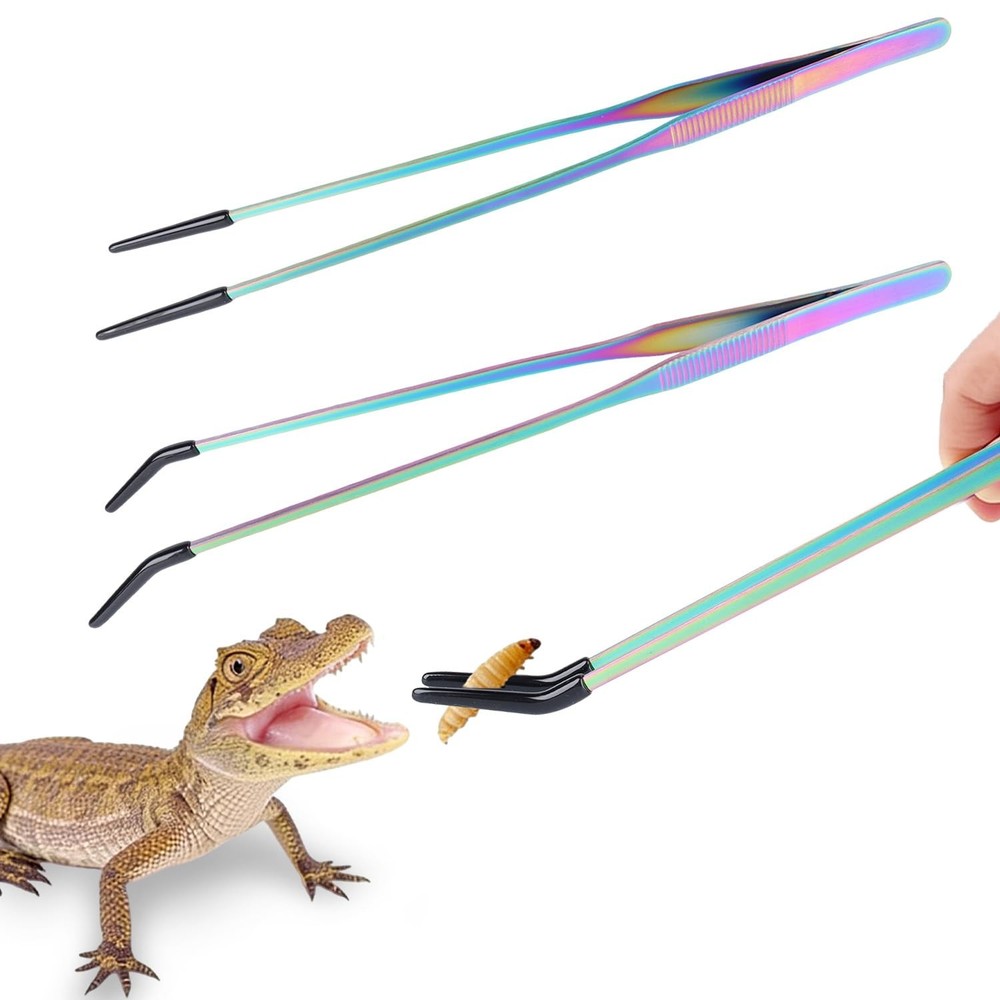 2 Pack Stainless Steel Reptile Feeding Tongs with 10.6 Inch, 10.6″Colorful