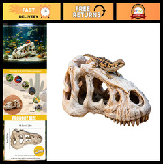 Dinosaur Skull Basking Platform for Reptiles, Fish Tank Decor, Terrarium Hide Ca