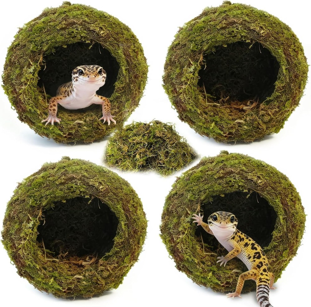 4pcs Crested Gecko Hide,Reptile Mossy Caves Hideout,Leopard Gecko Humid Hide