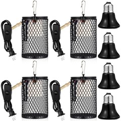 Retisee 4 Pcs Reptile Heat Lamp with Guard Bird Cage Heater 100w Ceramic Bulb…