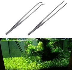 LGEGE 2pcs Long Handle Stainless Steel Straight and Curved Tweezers Silver