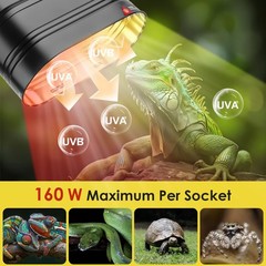 Dual Reptile Light Fixture Separate Switches Max 160W Each Heat Lamp Dome