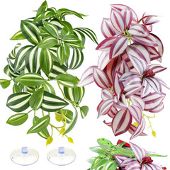 2 Pack Reptile Plants, Artificial Hanging Plants with Suction Cups, Habitat Deco
