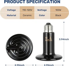Long-Lasting 100W Heat Emitter for Terrarium & Poultry – No Light Emission