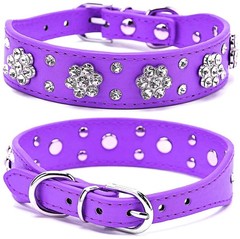 Rhinestone Dog Collar, Cute Flower Rhinestone Bling Collar PU Leather Adjusta…