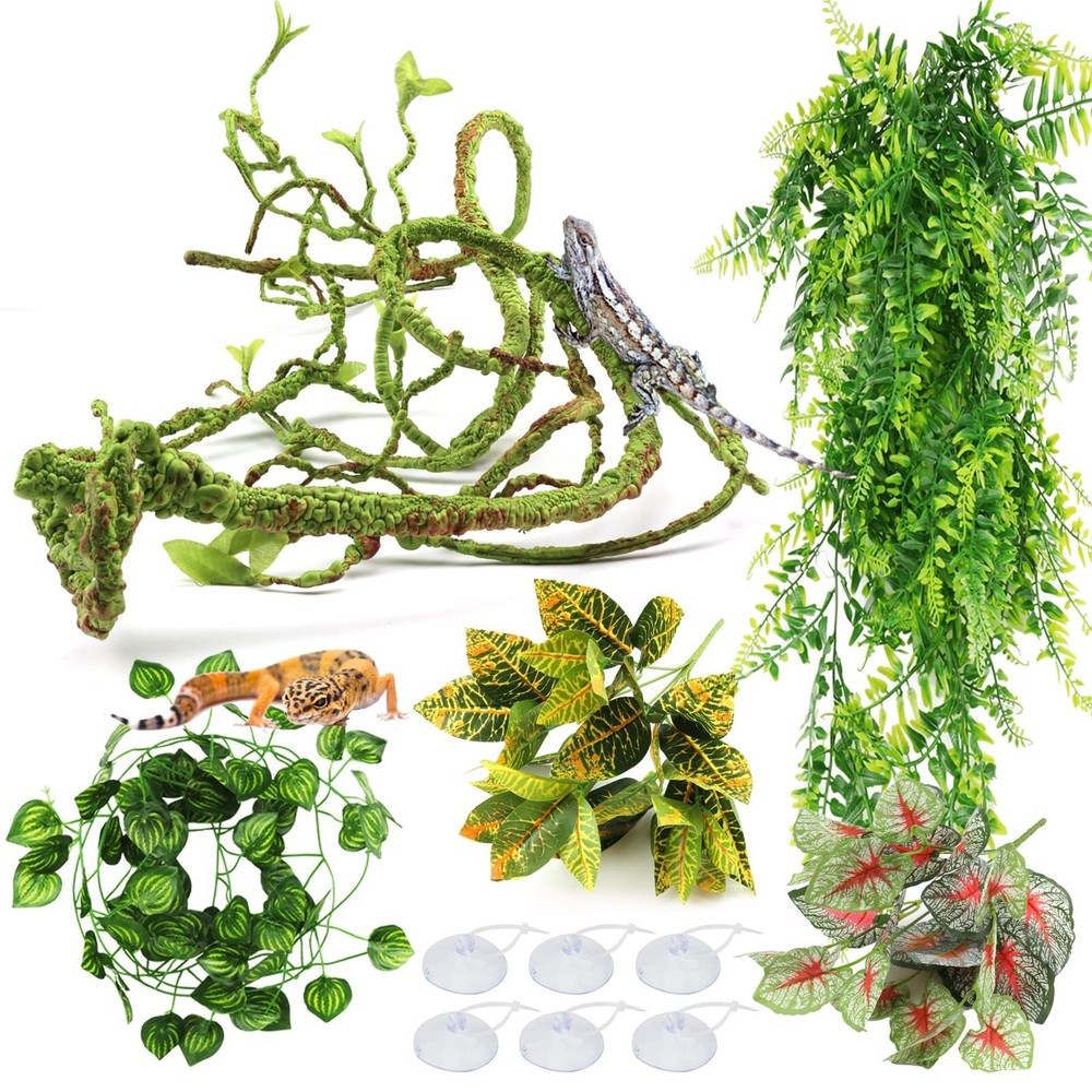 Reptile Plants Terrarium Hanging Plant Vines Artificial Leaves Reptile Hide L…