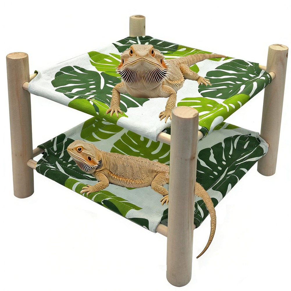 Bearded Dragon Bed Double-Layer Wood Reptile Lizard Lounger Sleeping Hammock …