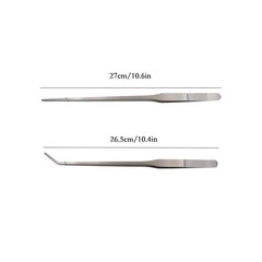 LGEGE 2pcs Long Handle Stainless Steel Straight and Curved Tweezers Silver