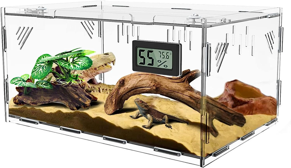 Reptile Terrariums, with Temperature Hygrometer, 15.7″X9.9″X7.1″Acrylic Reptile