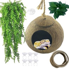 Coconut Hut for Crested & Leopard Geckos – Natural Coco Shell Hideout, 4 Pcs