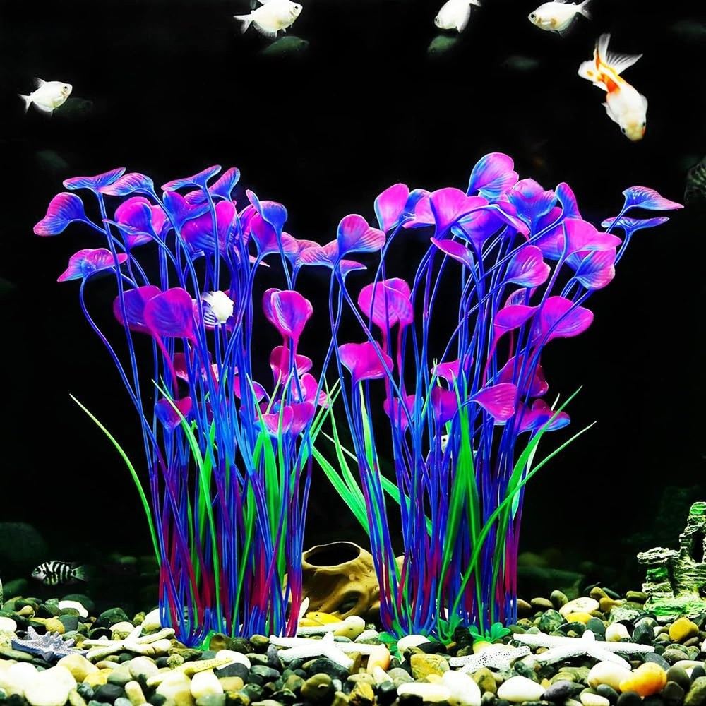 Artificial Aquarium Plants, Purple, 16 inch, 2 Pack | Plastic, Fish Tank Deco…