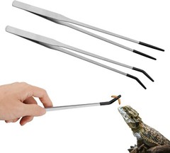 Straight & Curved 10.6″ Stainless Steel Reptile Feeding Tongs with Rubber Tips