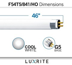 LUXRITE F54T5/841/HO 54W 46 Inch T5 Fluorescent Tube Light Bulb, 4100K Cool W…