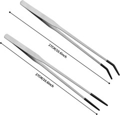 Straight & Curved 10.6″ Stainless Steel Reptile Feeding Tongs with Rubber Tips