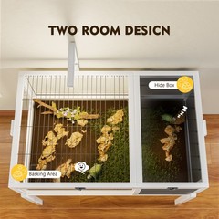 Reptile Habitat Tortoise House Wooden Enclosure Lamp Holder Observation Window